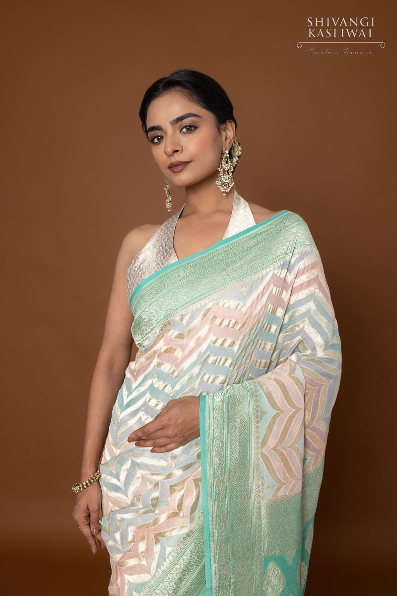 Multicolor Handwoven Banarasi Georgette Saree
