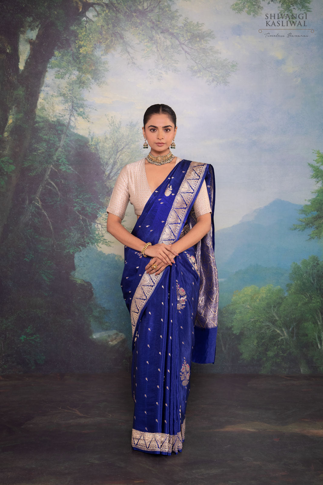 Navy Blue Handwoven Banarasi Silk Saree