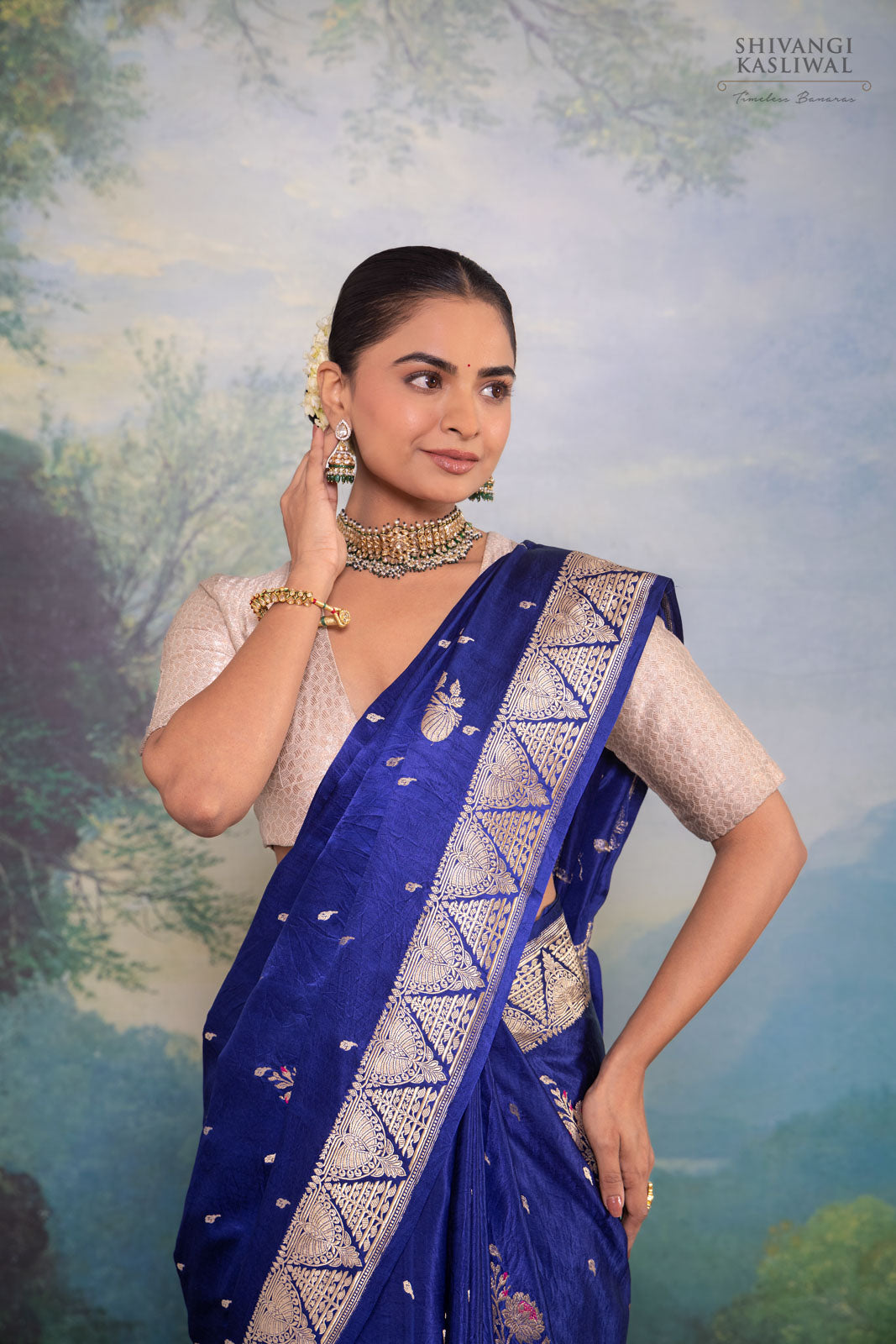 Navy Blue Handwoven Banarasi Silk Saree