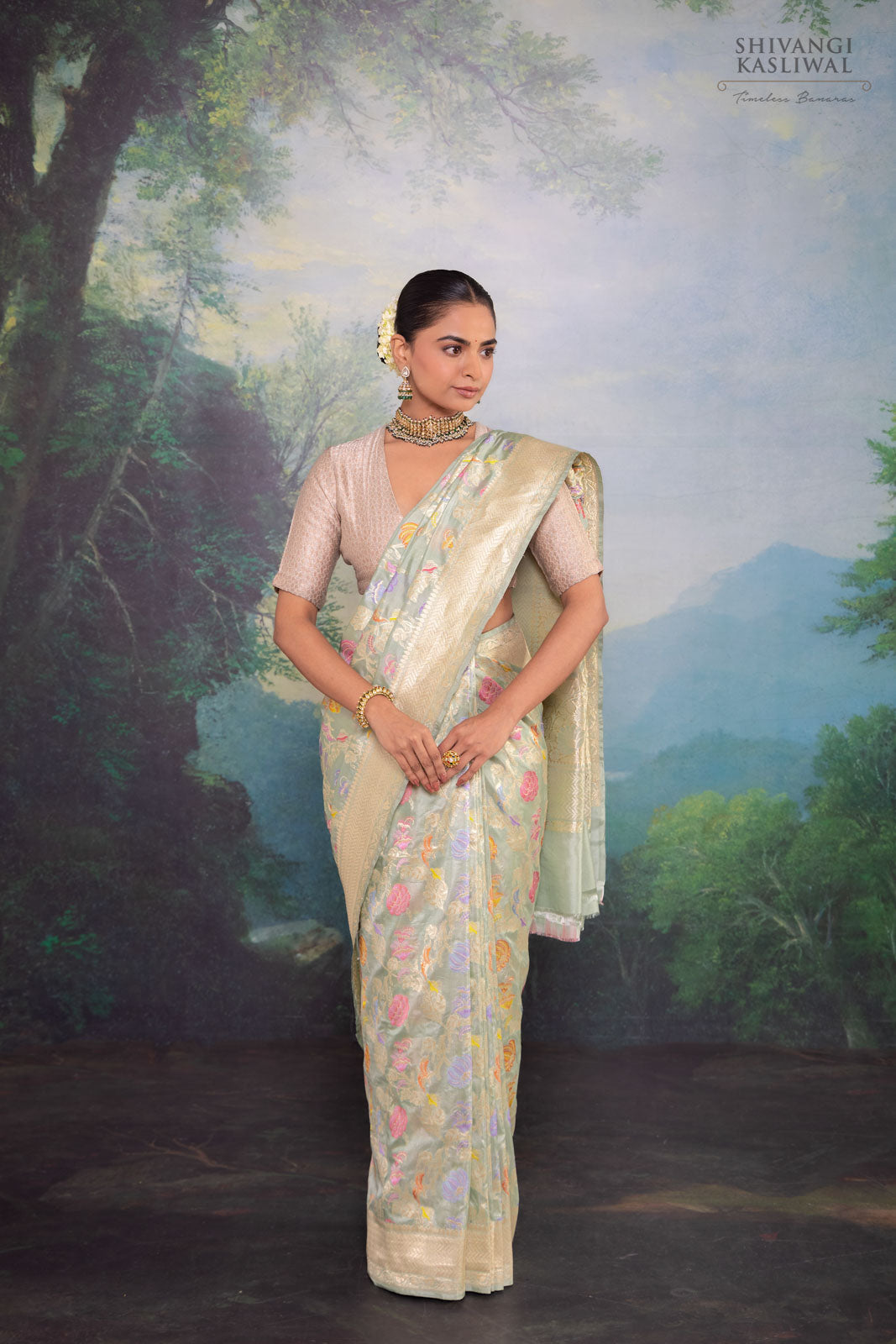 Mint Green Handwoven Banarasi Silk Saree