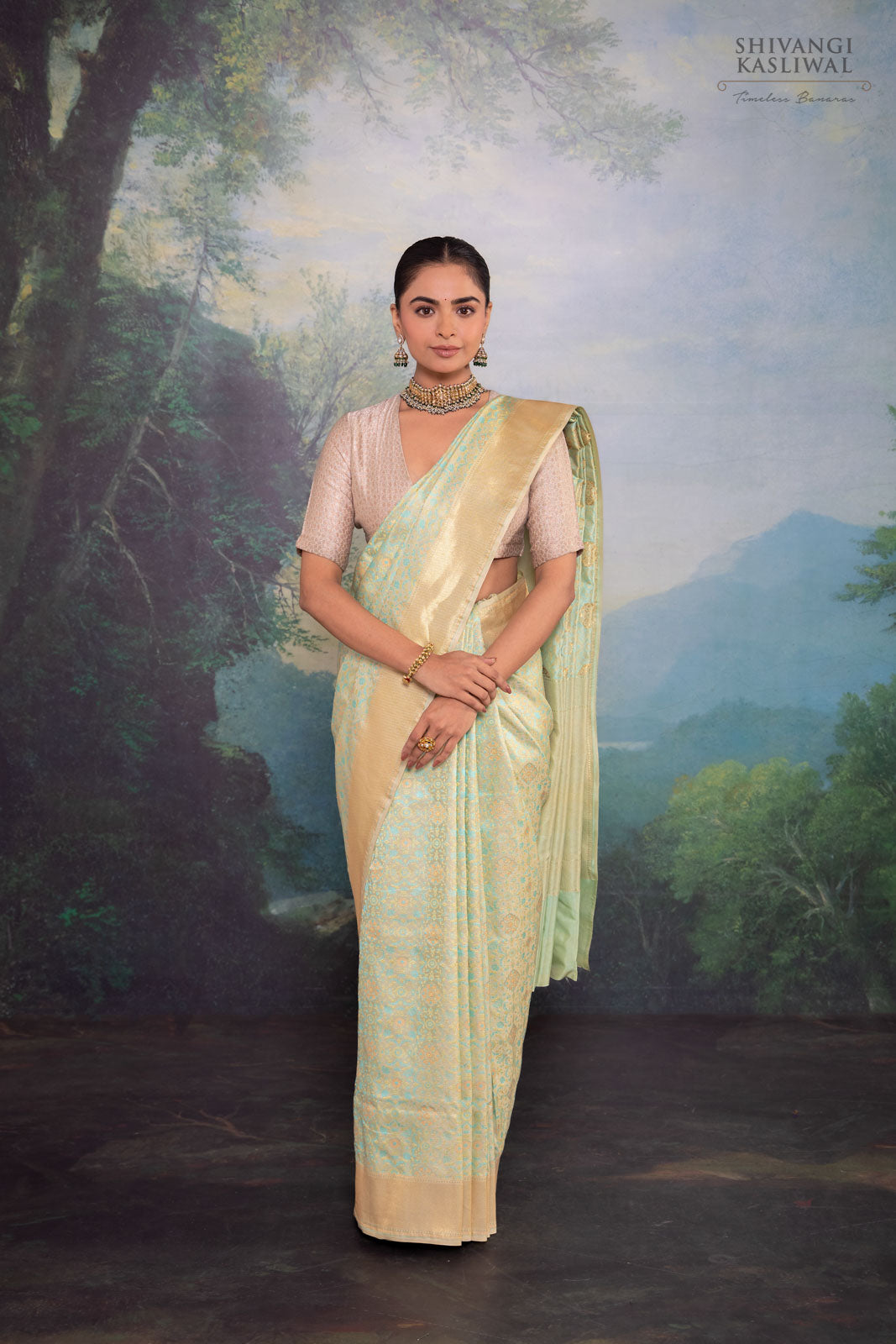 Pista Green Handwoven Banarasi Silk Saree