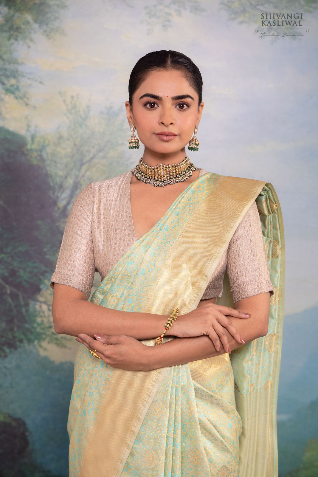 Pista Green Handwoven Banarasi Silk Saree