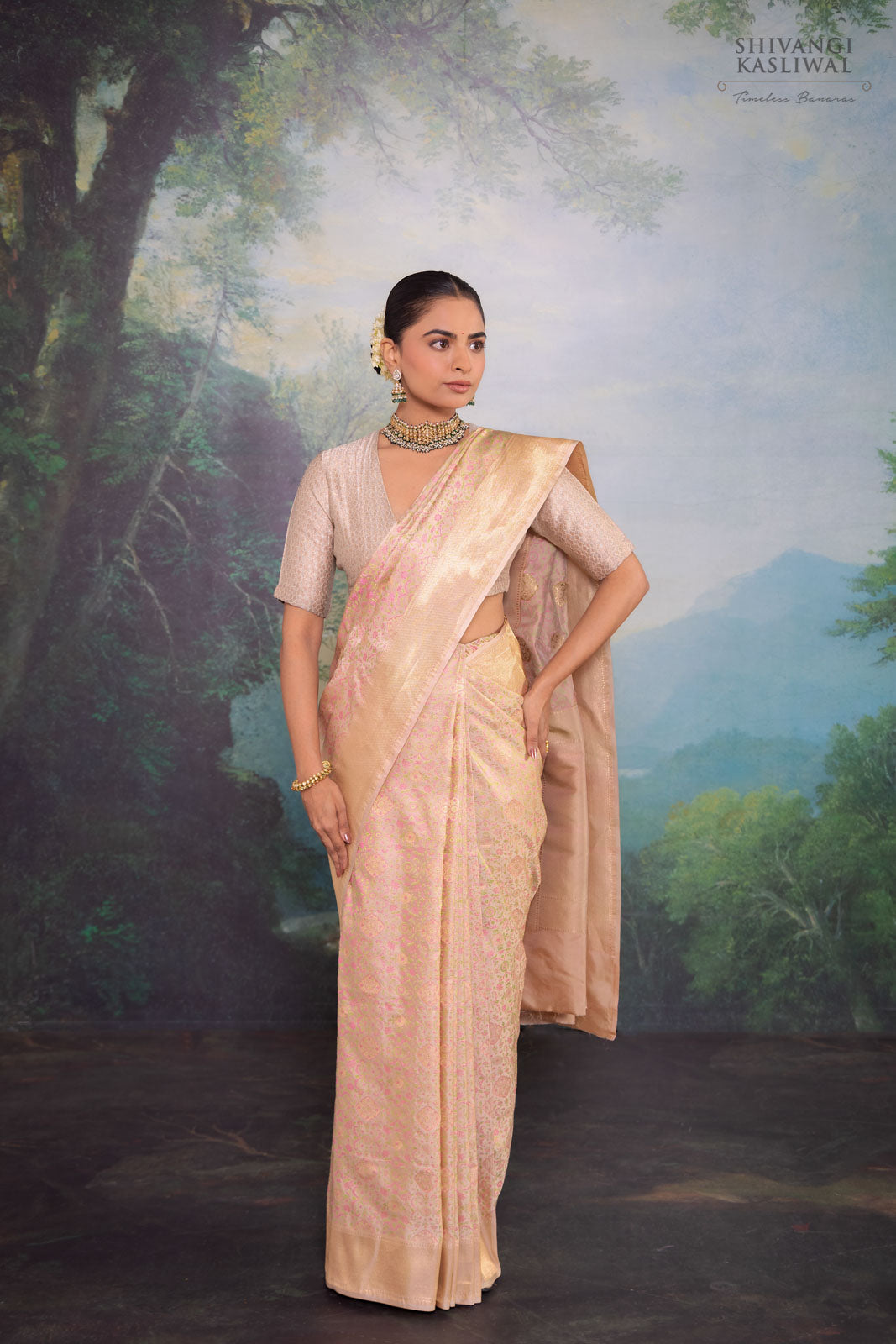Beige Handwoven Banarasi Silk Saree