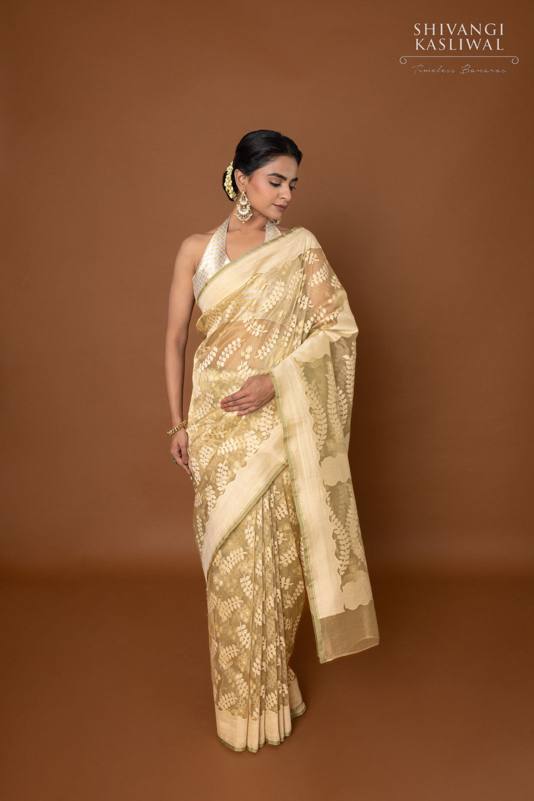 Pista Green Handwoven Banarasi Net Tissue Silk Saree