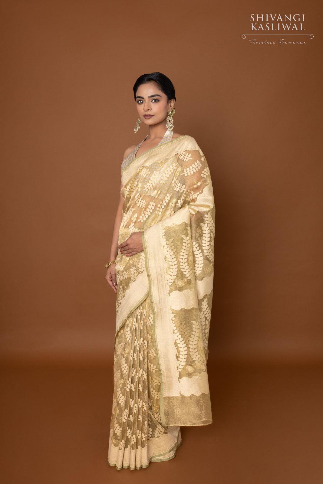 Pista Green Handwoven Banarasi Net Tissue Silk Saree