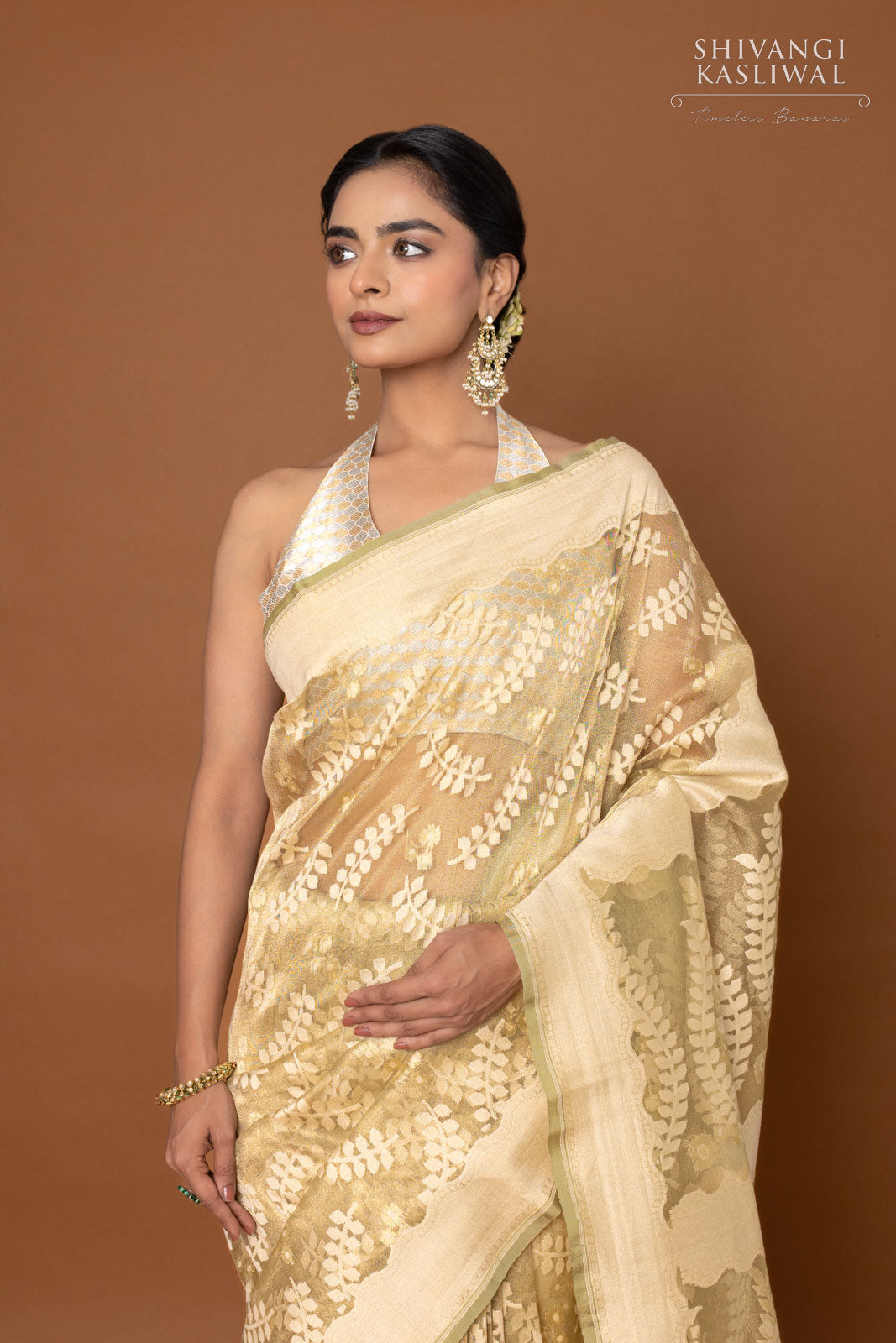 Pista Green Handwoven Banarasi Net Tissue Silk Saree