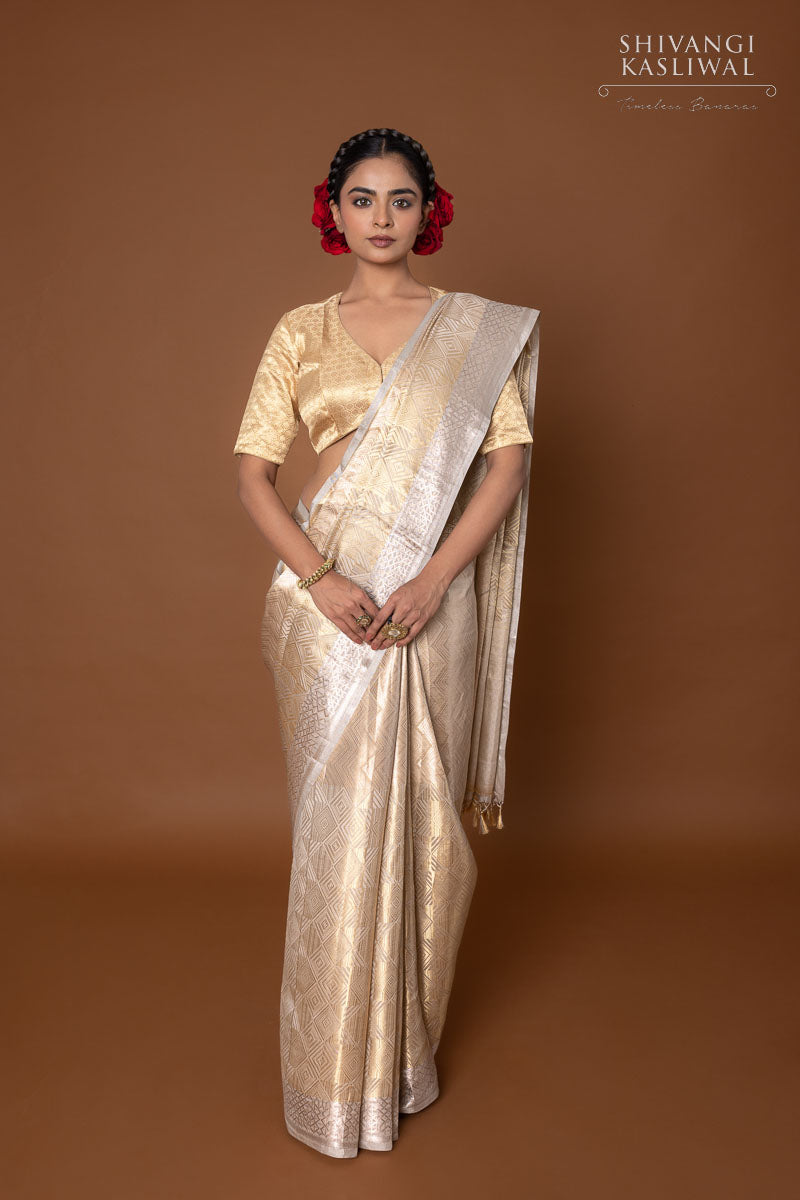 Off-White Handwoven Banarasi Silk Saree