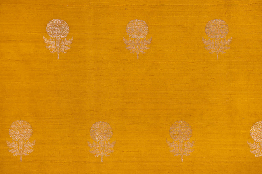 Mustard Yellow Handwoven Banarasi Raw Silk Fabric
