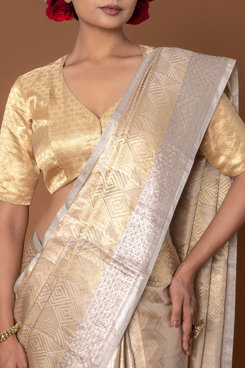 Off-White Handwoven Banarasi Silk Saree