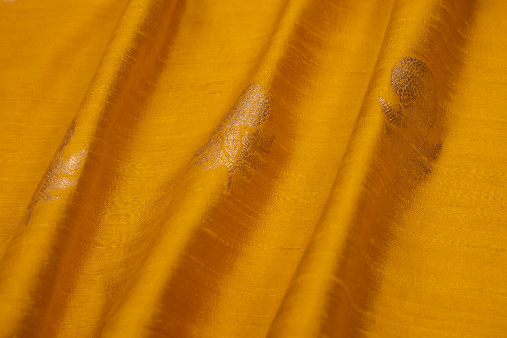 Mustard Yellow Handwoven Banarasi Raw Silk Fabric