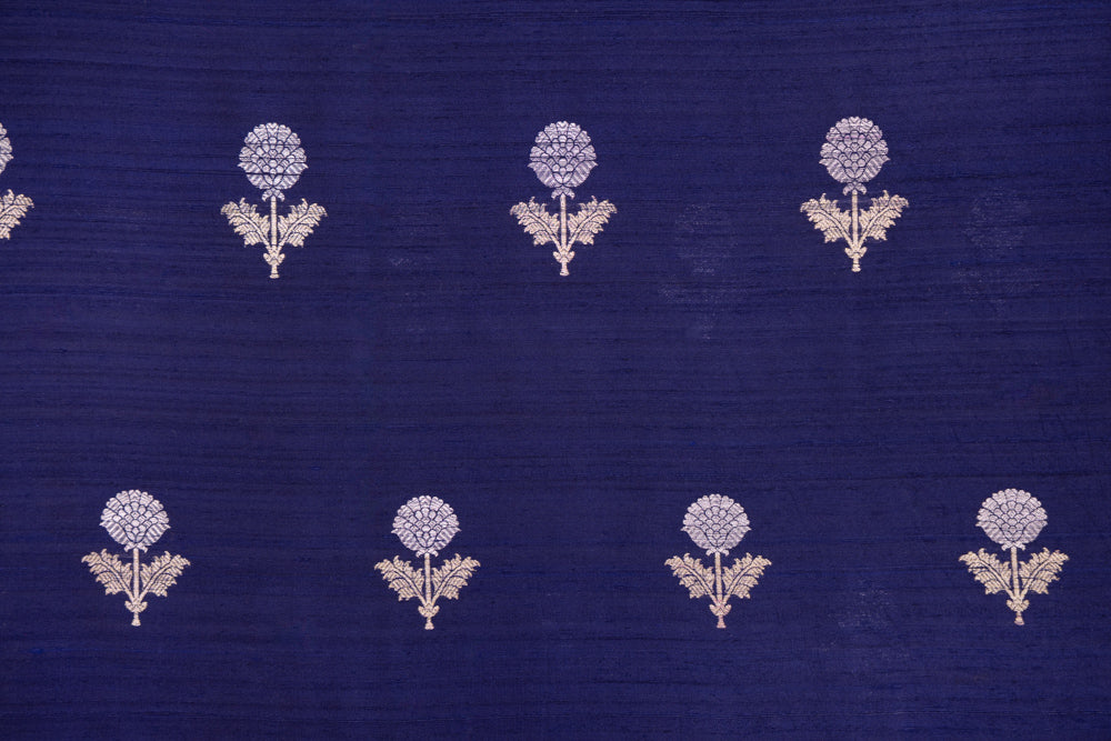 Navy Blue Handwoven Banarasi Raw Silk Fabric