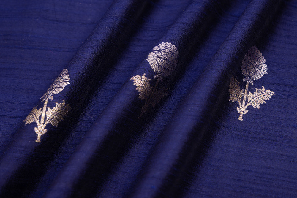 Navy Blue Handwoven Banarasi Raw Silk Fabric