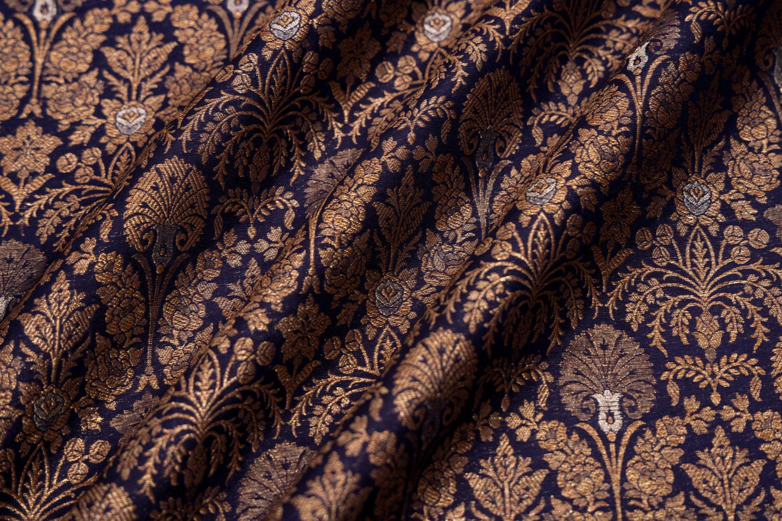 Navy Blue Handwoven Banarasi Brocade Fabric