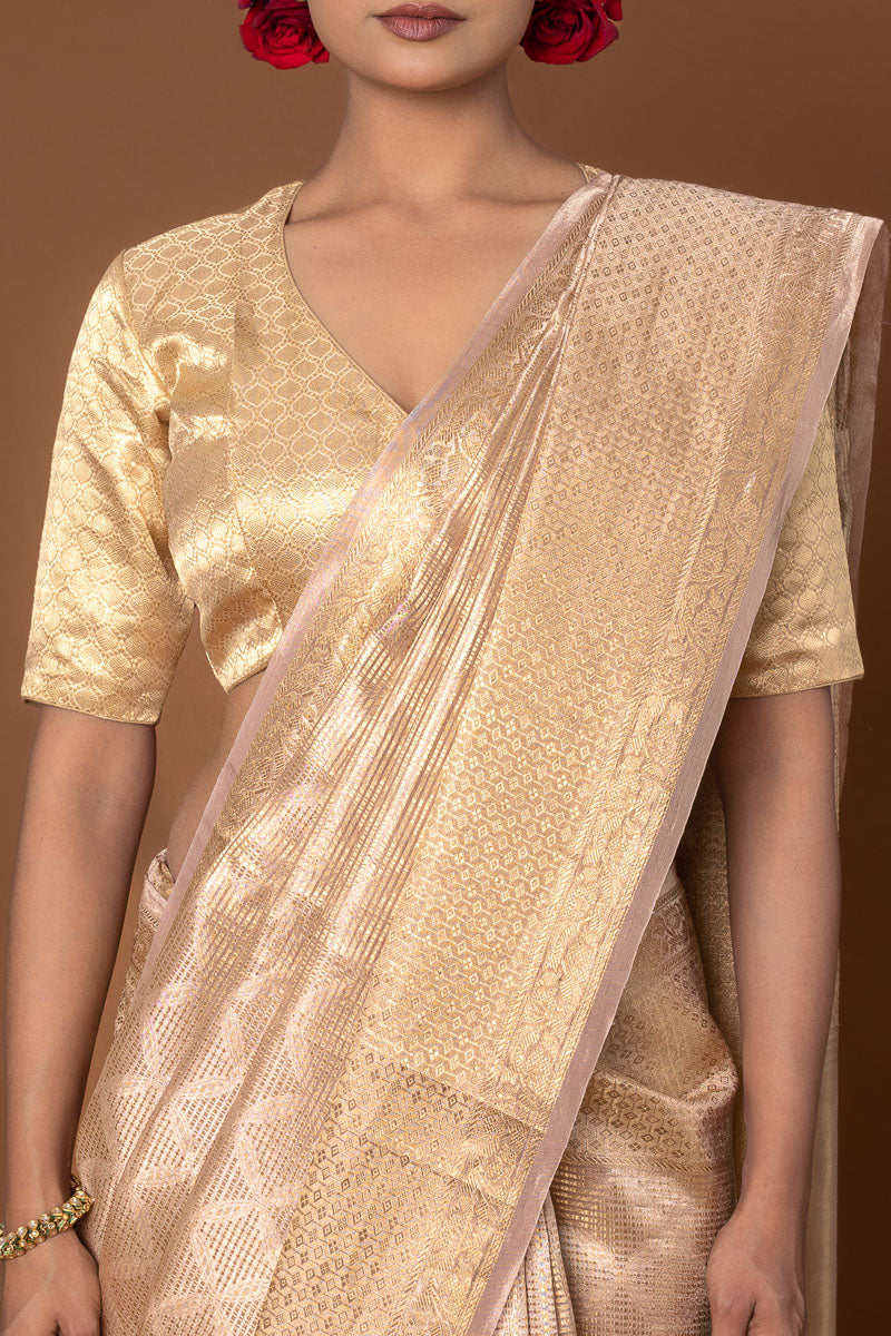 Beige Handwoven Banarasi Tissue Silk Saree