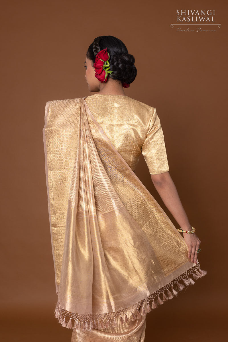 Beige Handwoven Banarasi Tissue Silk Saree