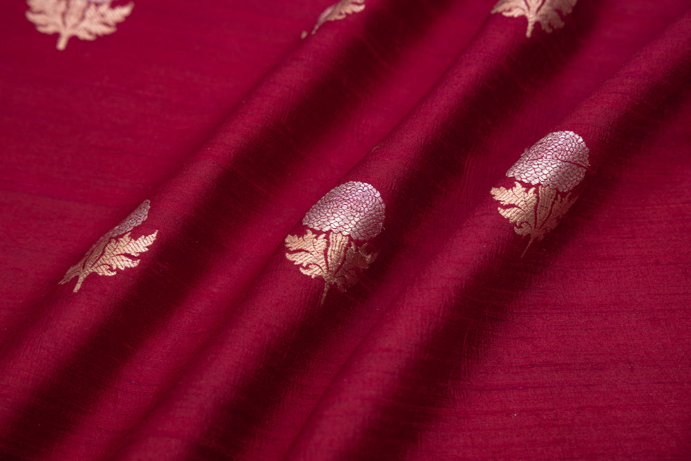 Maroon Handwoven Banarasi Raw Silk Fabric