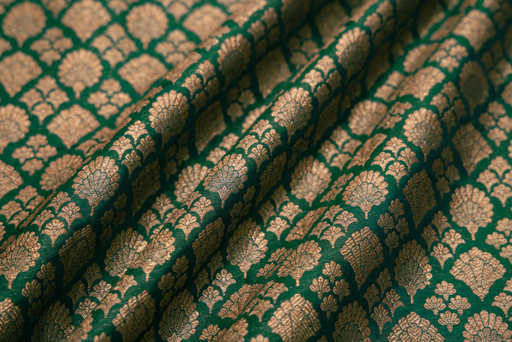 Bottle Green Handwoven Banarasi Brocade Fabric