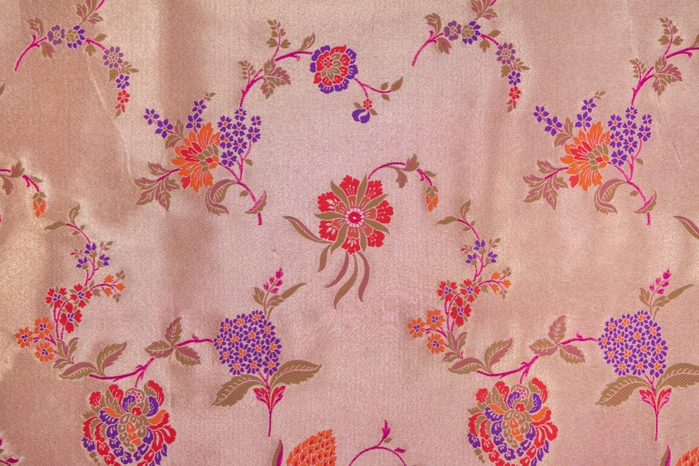 Gold Pink Handwoven Banarasi Silk Fabric