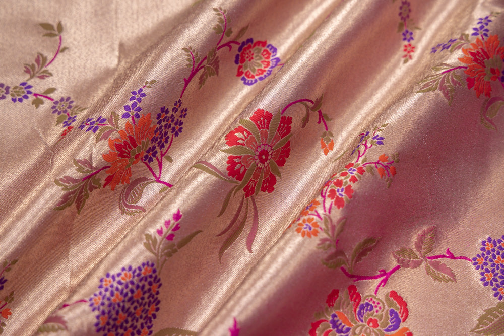 Gold Pink Handwoven Banarasi Silk Fabric