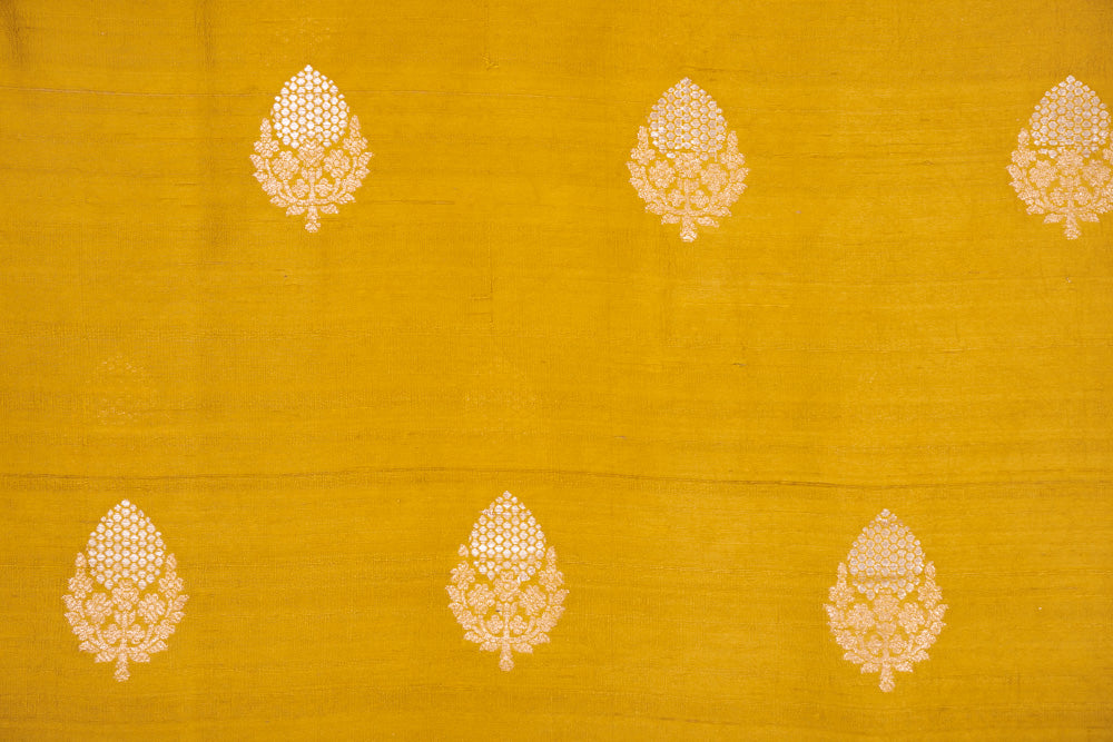 Greenish Yellow Handwoven Banarasi Raw Silk Fabric