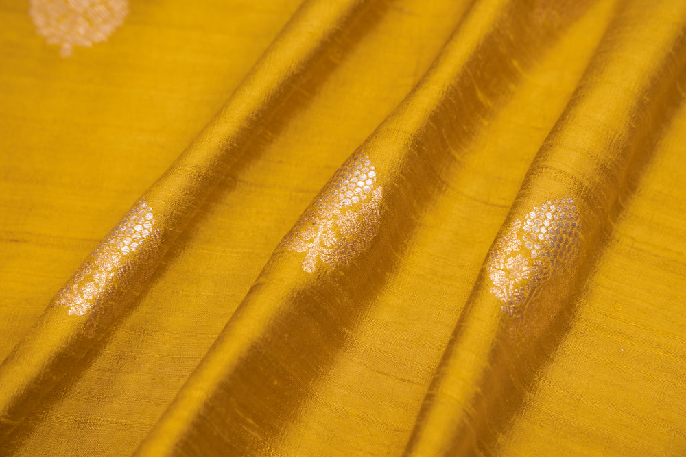 Greenish Yellow Handwoven Banarasi Raw Silk Fabric