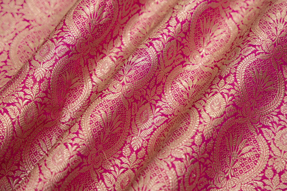 Fuchsia Pink Handwoven Banarasi Brocade Fabric