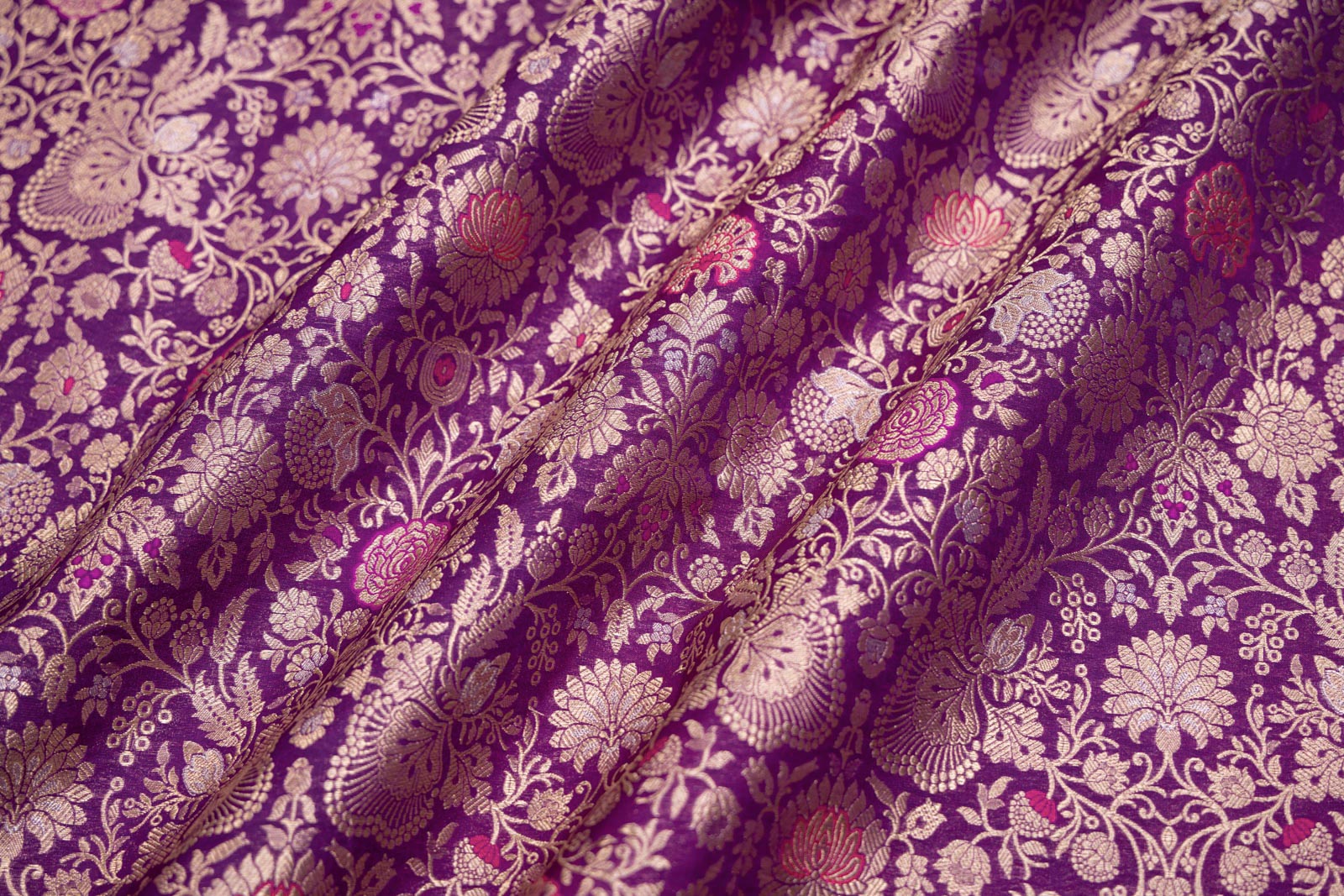 Purple Handwoven Banarasi Brocade Fabric