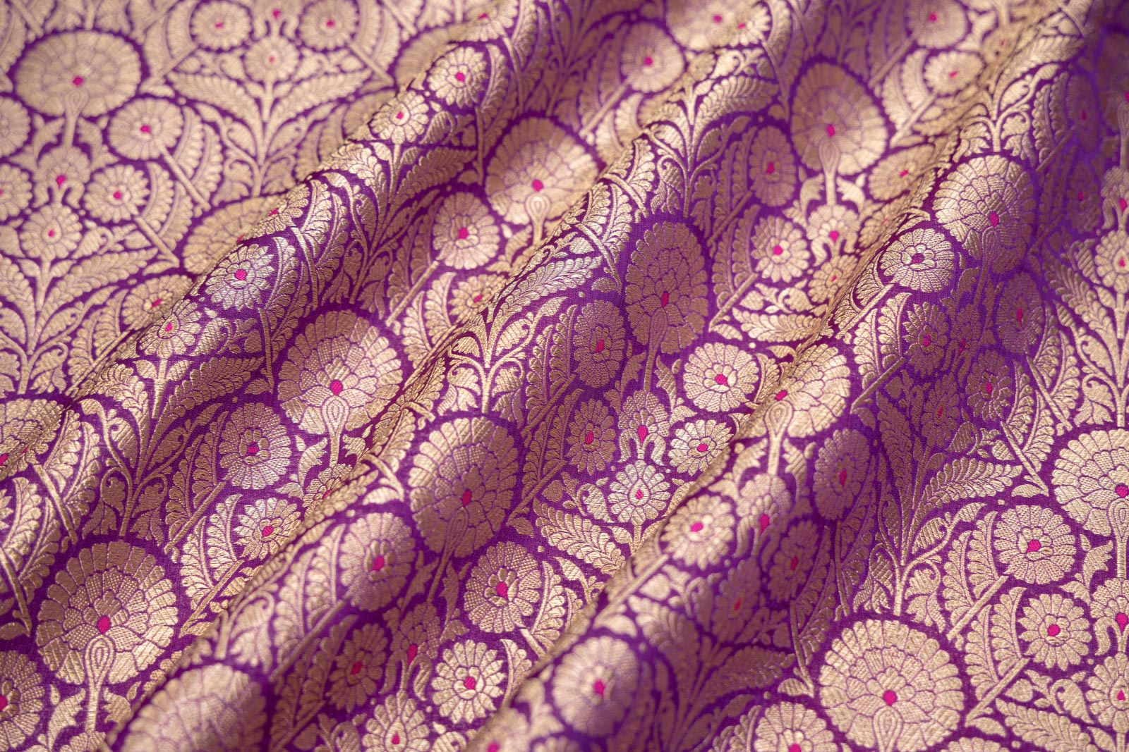 Purple Handwoven Banarasi Brocade Fabric
