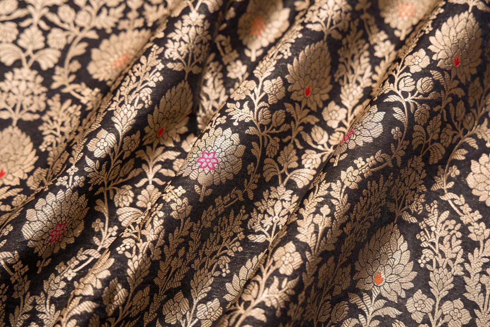 Black Handwoven Banarasi Brocade Fabric