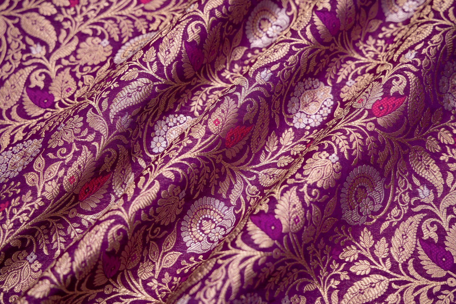 Purple Handwoven Banarasi Brocade Fabric