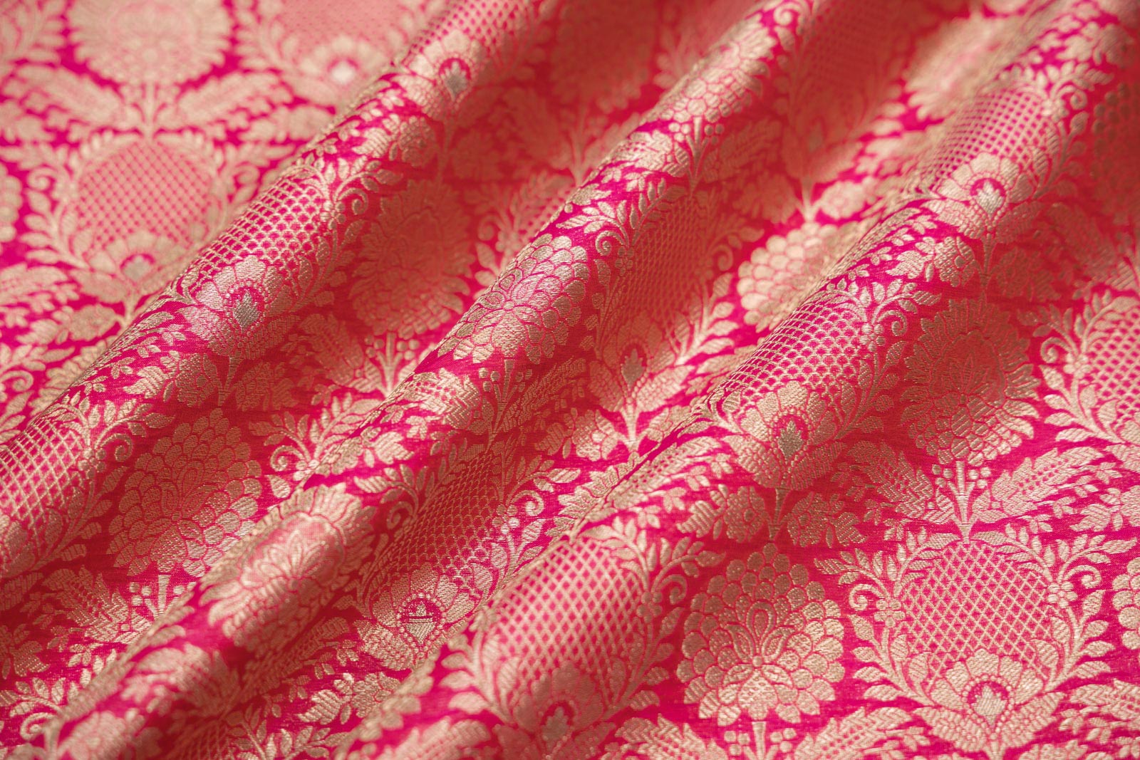 Pink Dual Tone Handwoven Banarasi Brocade Fabric