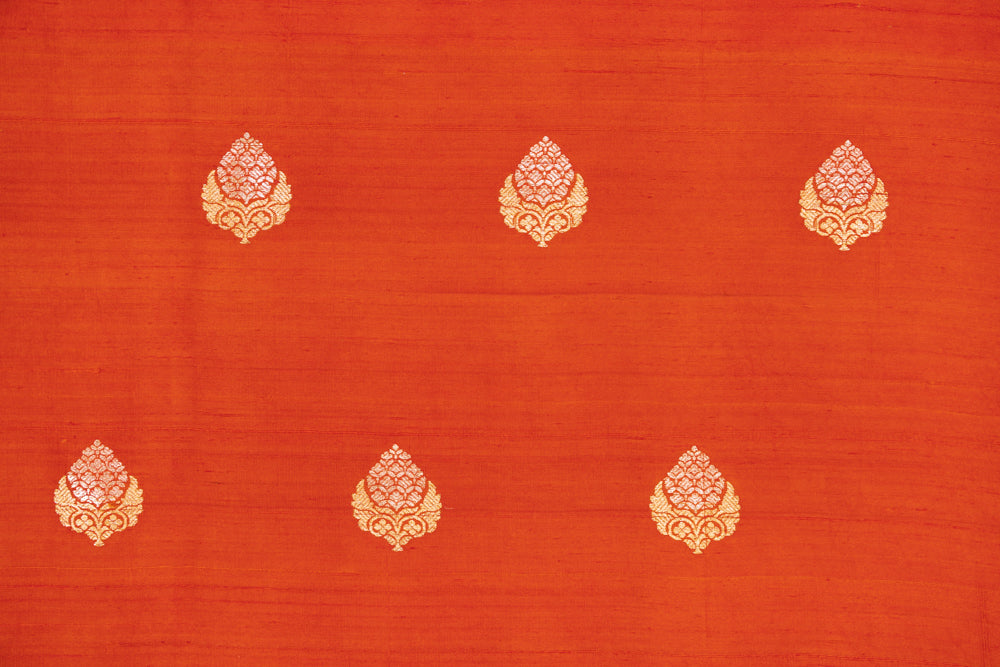 Rust Orange Handwoven Banarasi Raw Silk Fabric