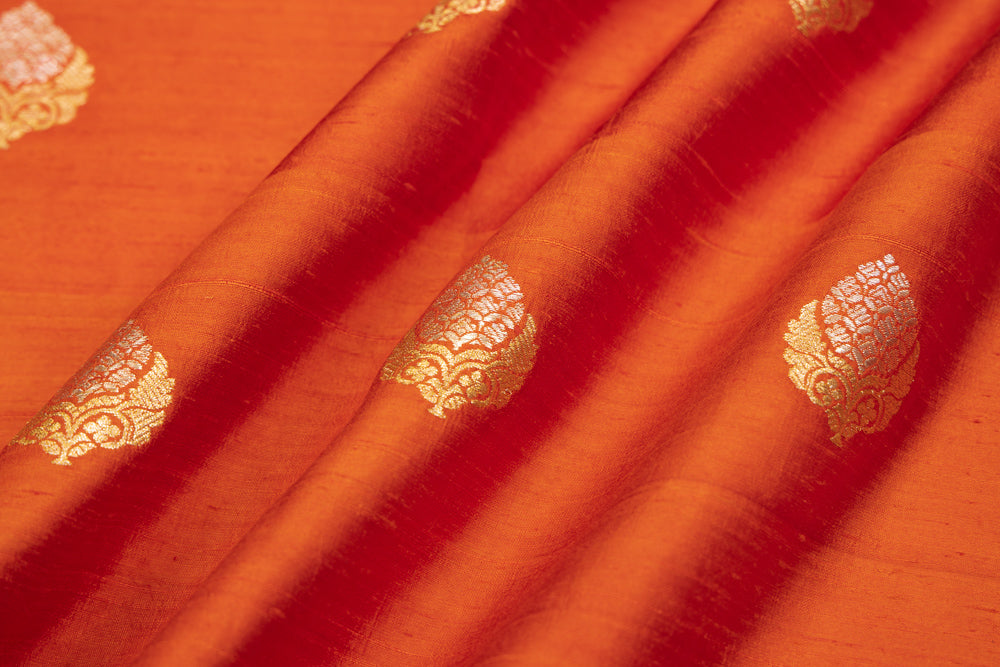 Rust Orange Handwoven Banarasi Raw Silk Fabric