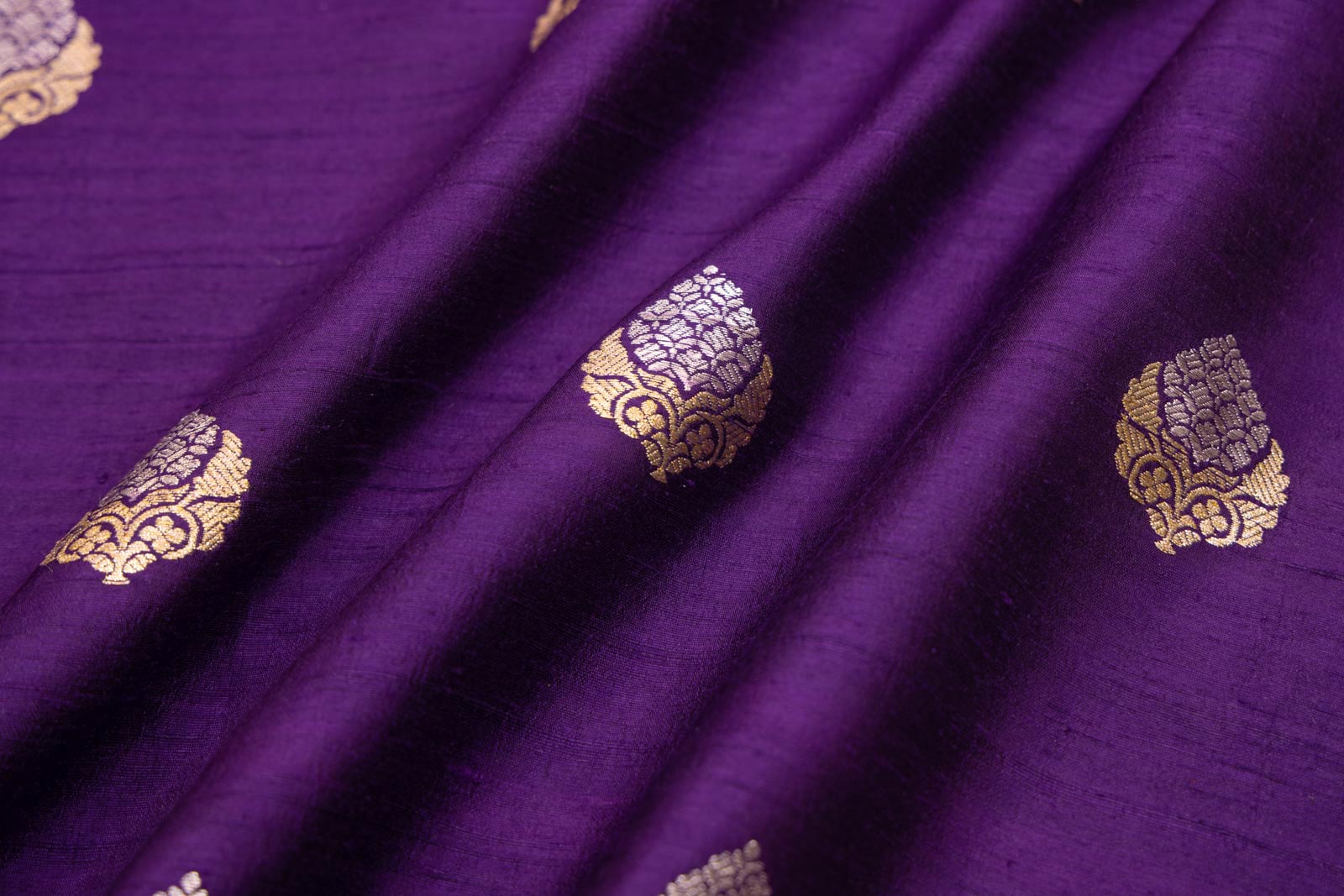 Purple Handwoven Banarasi Raw Silk Fabric