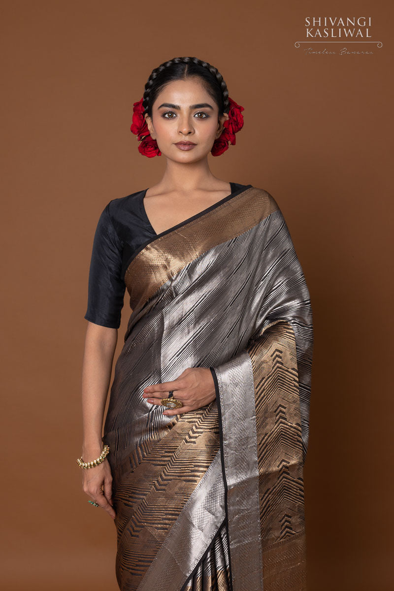 Black Handwoven Banarasi Silk Saree