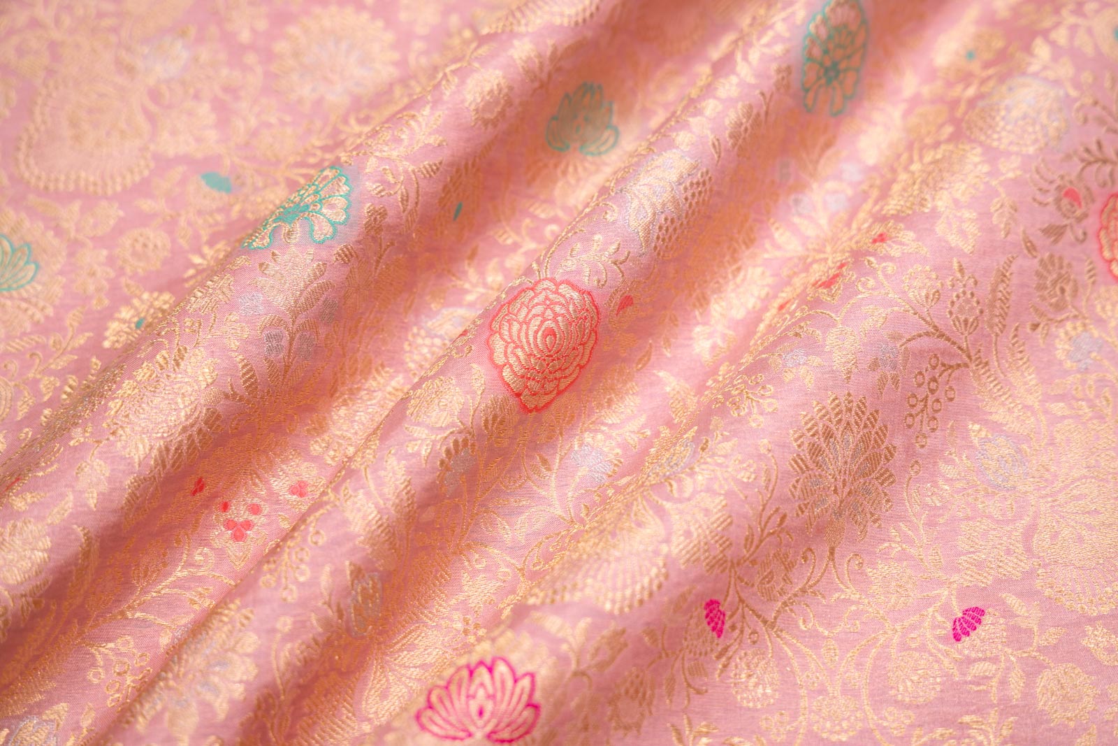Baby Pink Handwoven Banarasi Brocade Fabric