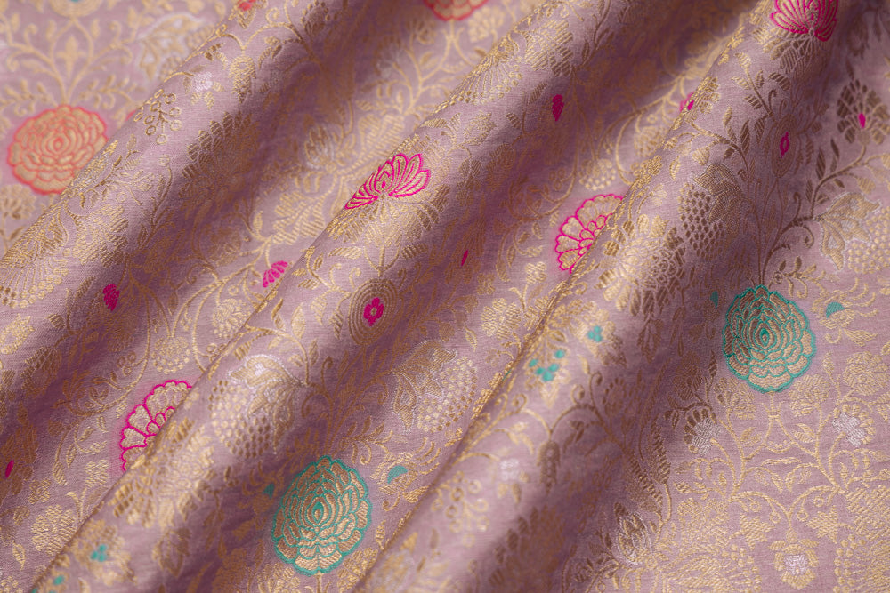 Lavender Handwoven Banarasi Brocade Fabric