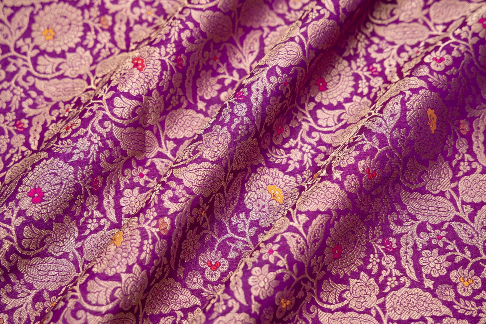Magenta Purple Handwoven Banarasi Brocade Fabric