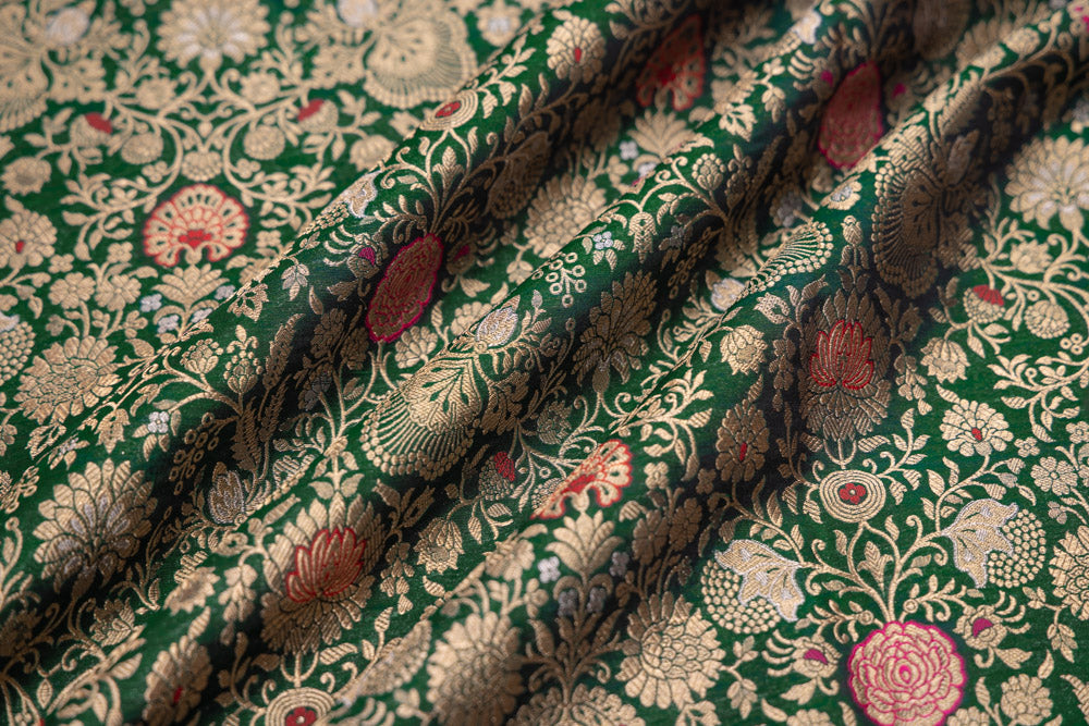 Green Handwoven Banarasi Brocade Fabric
