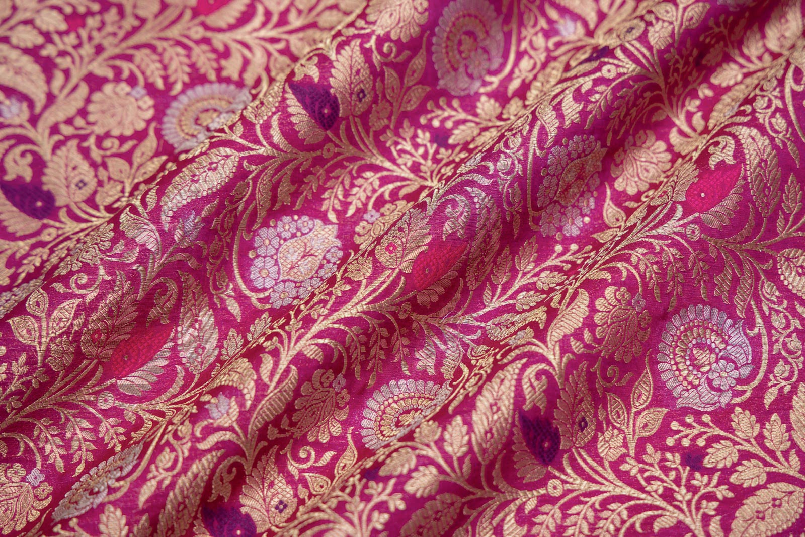 Magenta Pink Handwoven Banarasi Brocade Fabric