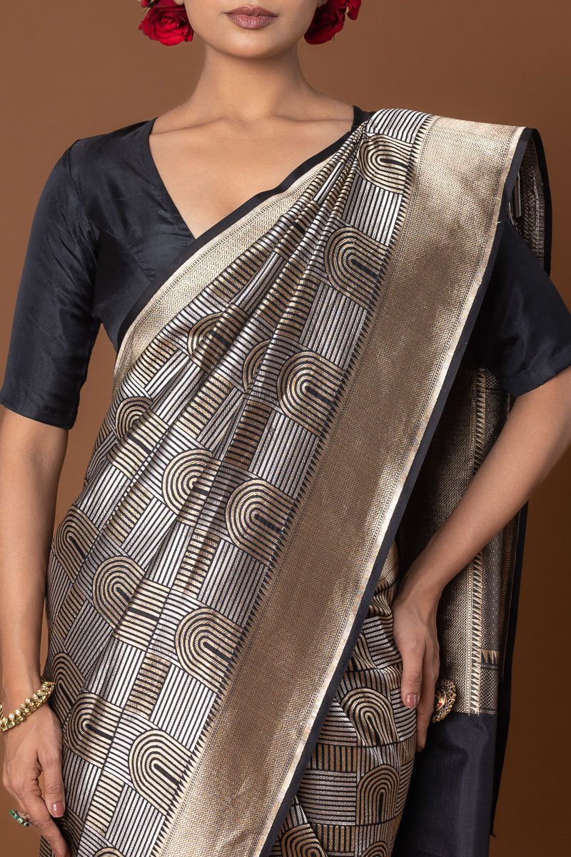 Black Handwoven Banarasi Silk Saree
