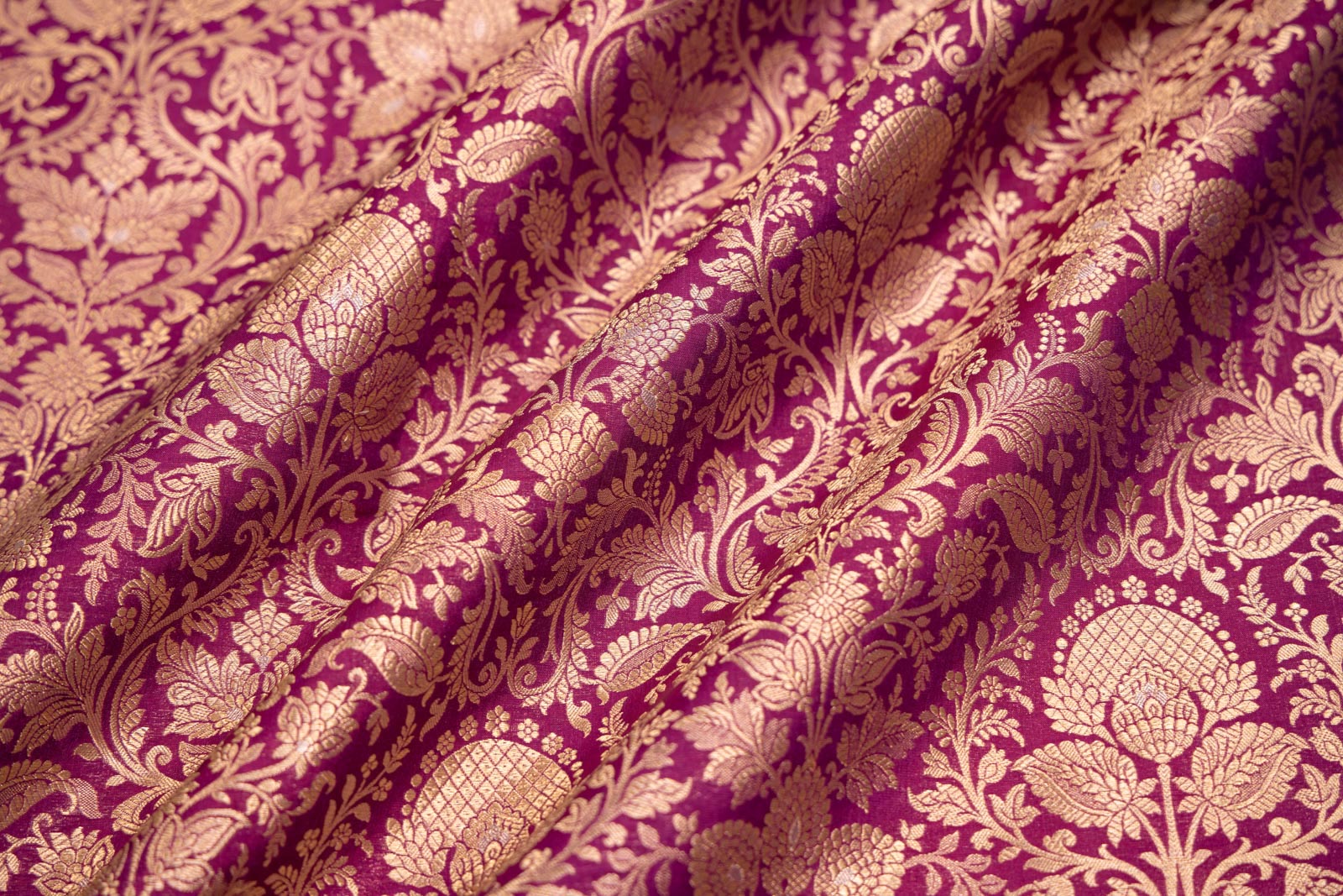 Magenta Pink Handwoven Banarasi Brocade Fabric