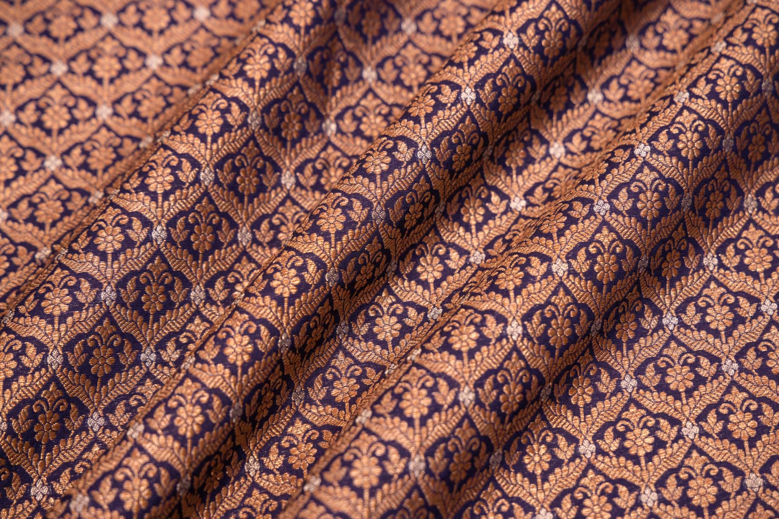 Navy Blue Handwoven Banarasi Brocade Fabric