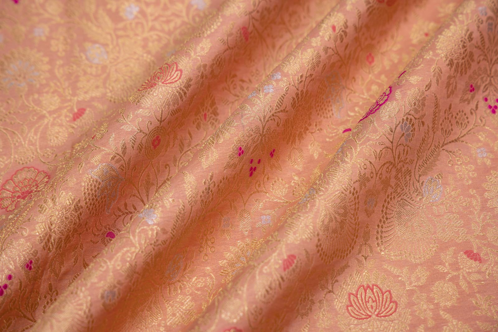 Peach Handwoven Banarasi Brocade Fabric