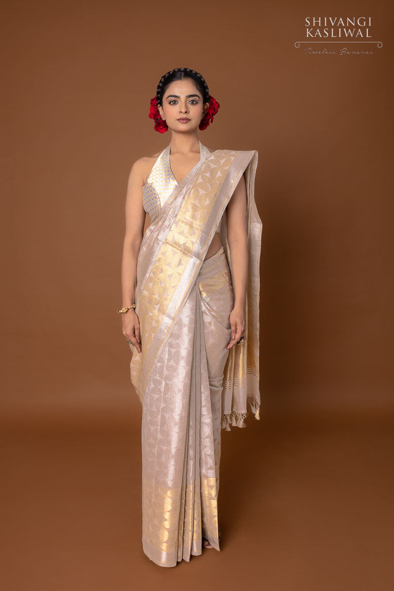 Off-White Handwoven Banarasi Silk Saree