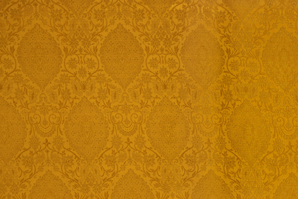 Yellow Handwoven Banarasi Tanchoi Silk Fabric