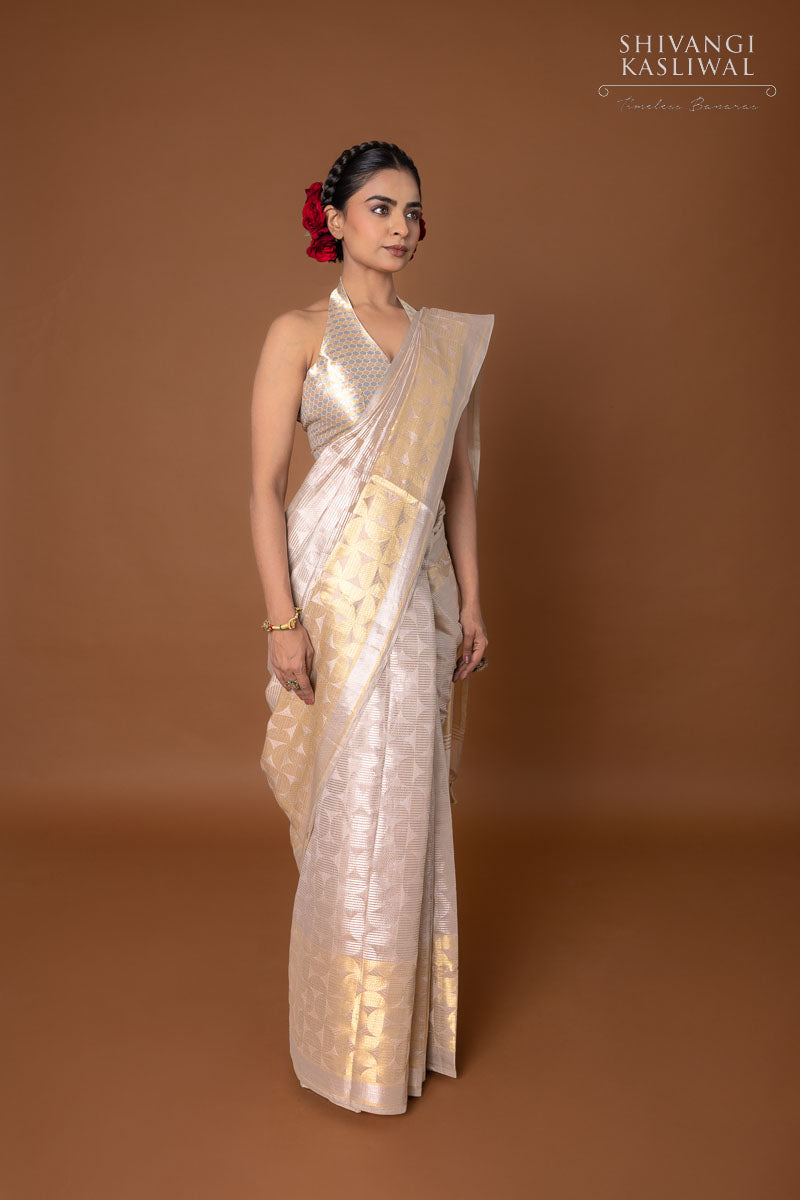 Off-White Handwoven Banarasi Silk Saree