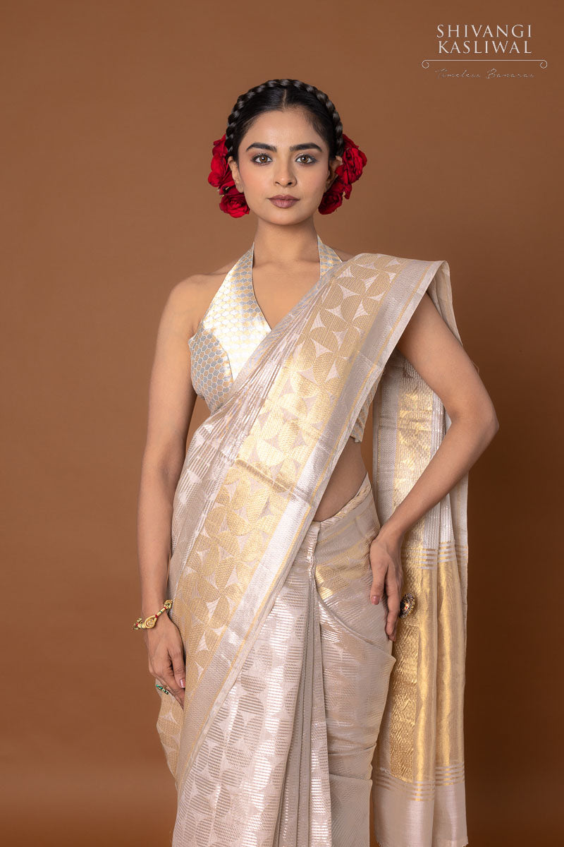 Off-White Handwoven Banarasi Silk Saree