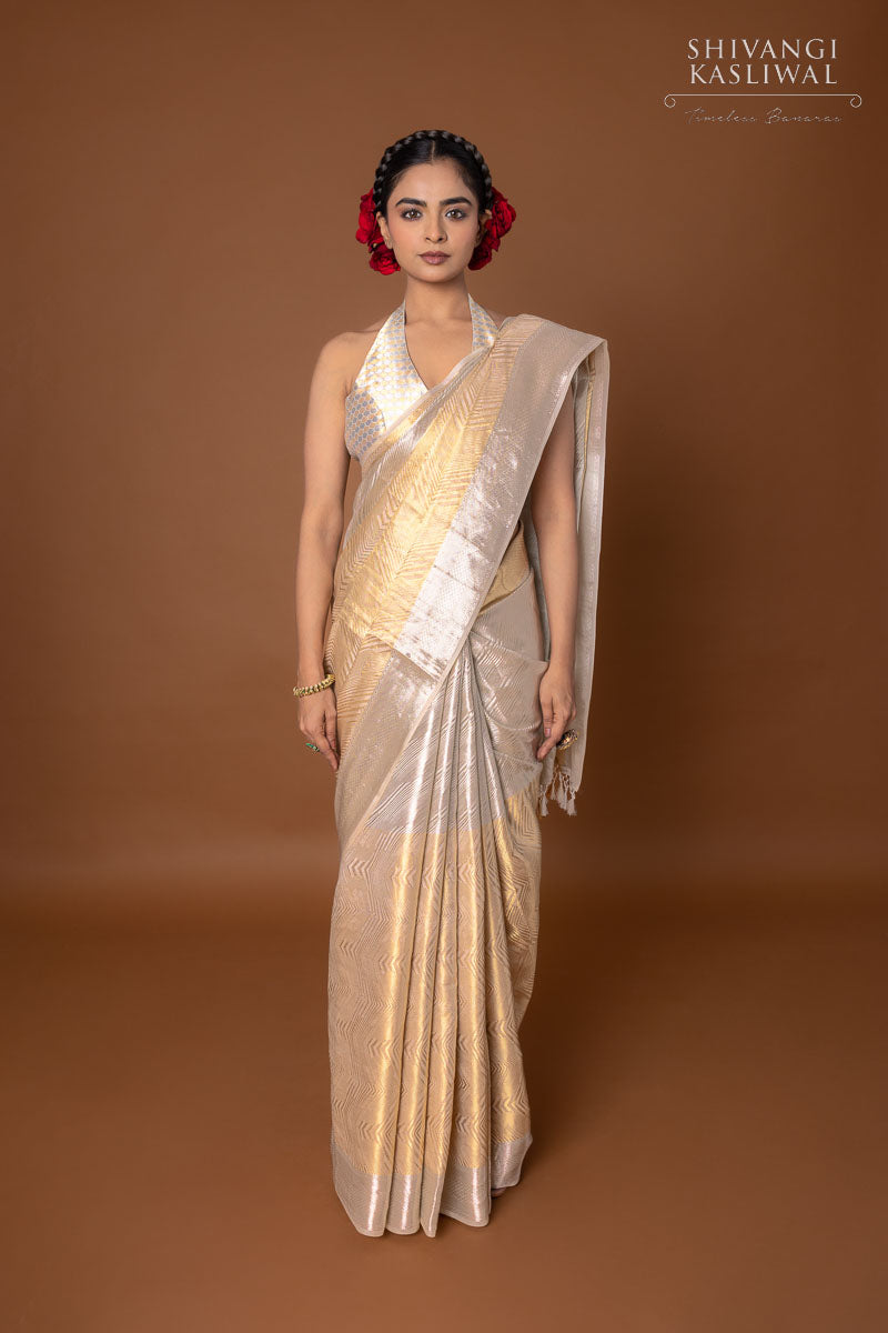 Off-White Handwoven Banarasi Silk Saree