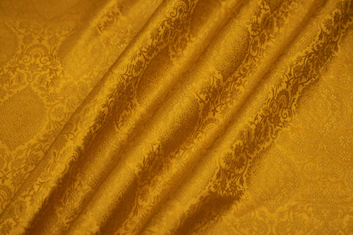 Yellow Handwoven Banarasi Tanchoi Silk Fabric